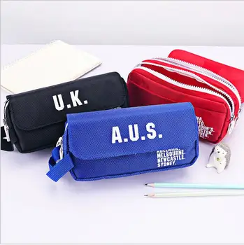 

New Large CanvasPencil Case Double Zipper Pencil Bag Multi-function Two Layers of Stationery Pen Boxes School Student Supplies