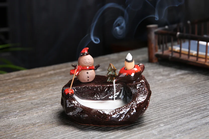 Веселый Рождественский стиль курильница с дымом водопад курильница для благовоний горелка Керамическая ладан держатель курильница+ 10 шт пирамидки благовоний