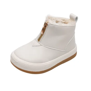 

Winter Girls Snow Boots Plush Warm Zipper Kids Cotton Shoes Solid Color Boys Ankle Boots Soft Bottom SZ326