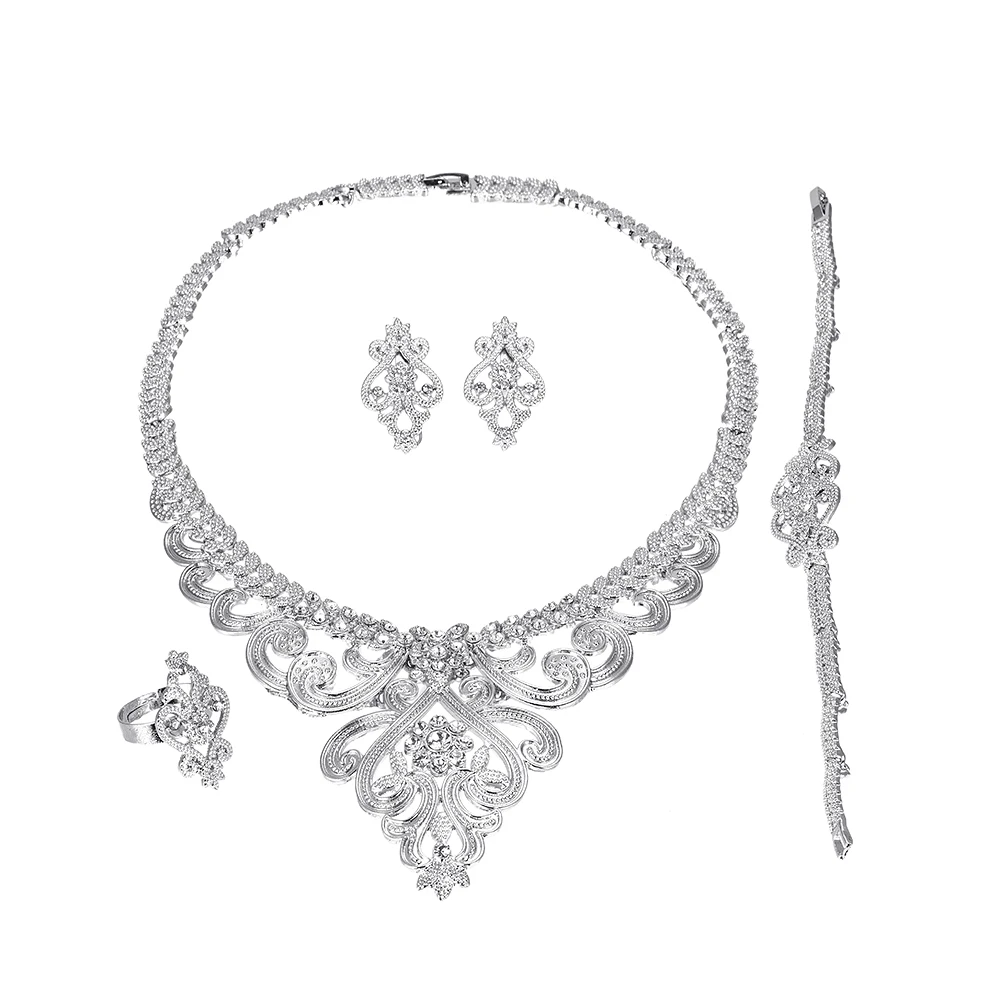 MUKUN Африканский бисер Ювелирный Комплект посеребренный Свадебный комплект ювелирных изделий для невесты Кристалл ожерелье серьги-гвоздики набор