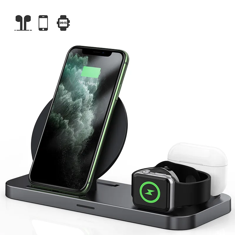 Беспроводная зарядная станция 3 в 1 15 Вт для Iphone 11 pro X быстрая панель Apple Watch 5 док