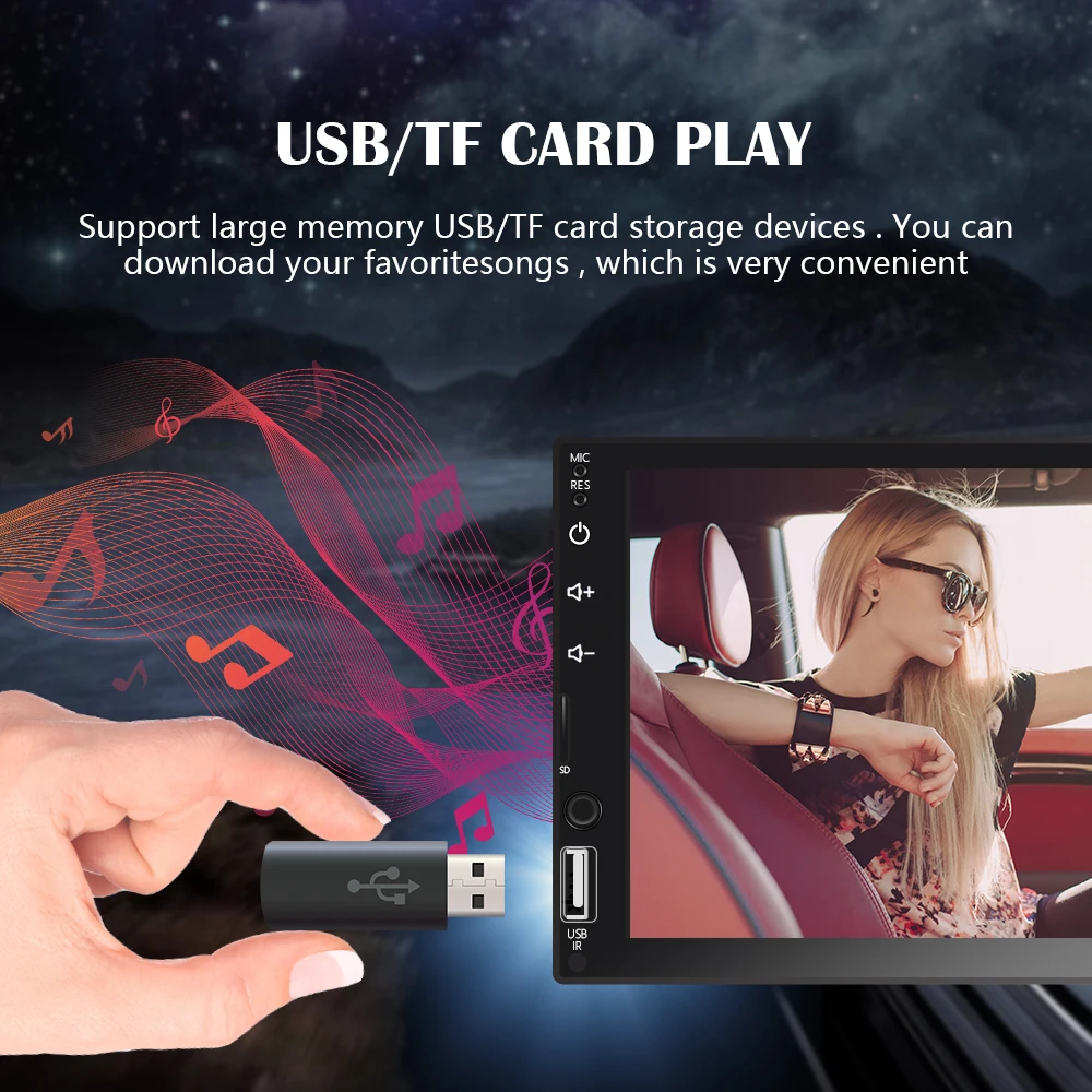 

7'' HD Touch Screen 2 Din Car Radio Bluetooth FM Auto Radio Stereo Multimedia Audio Video MP5 Player Mirror Link Car Play