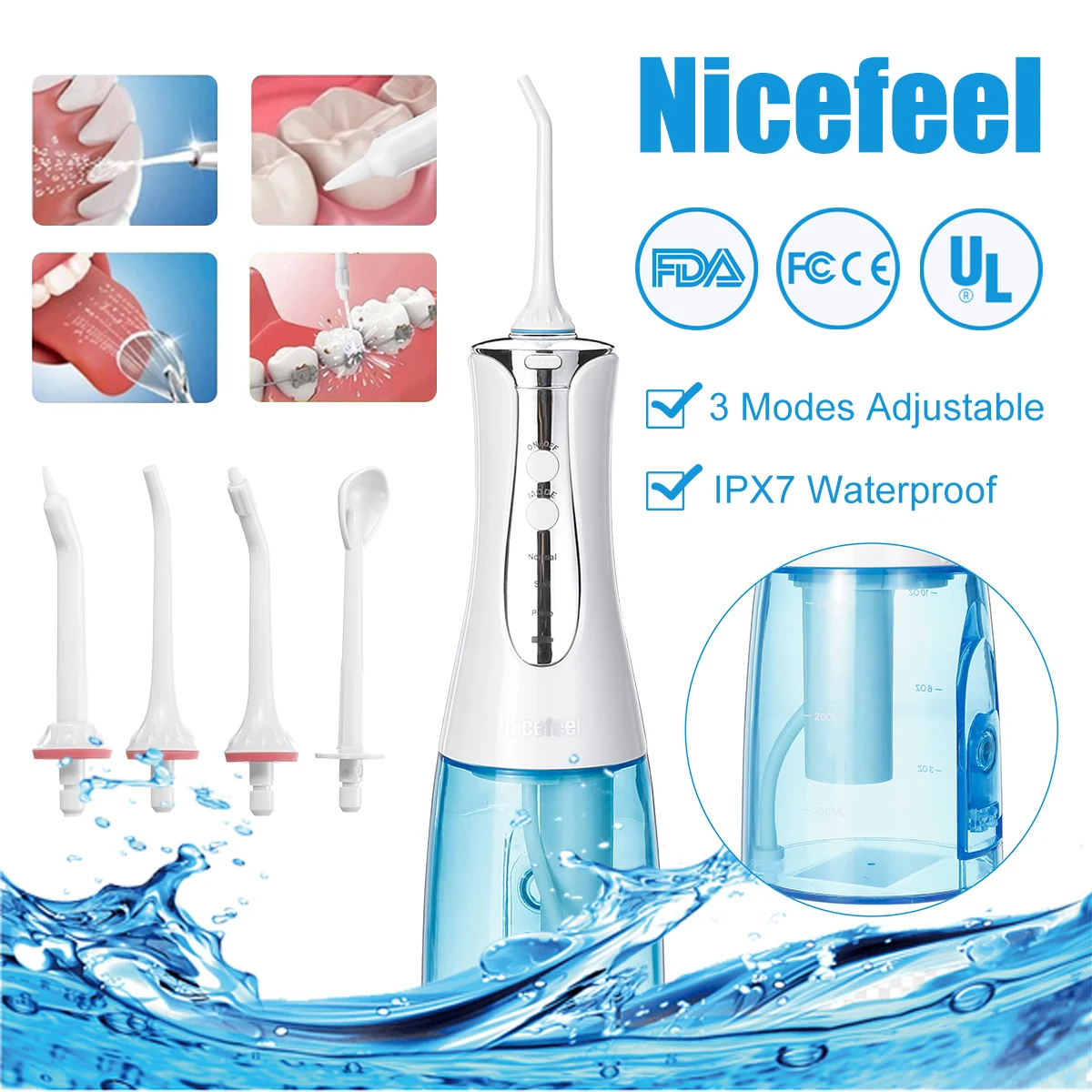

5psc Tips Nicefeel Waterproof Oral Irrigator Toothbrushing Irrigator Dental Tooth Irrigator Teeth Cleaning