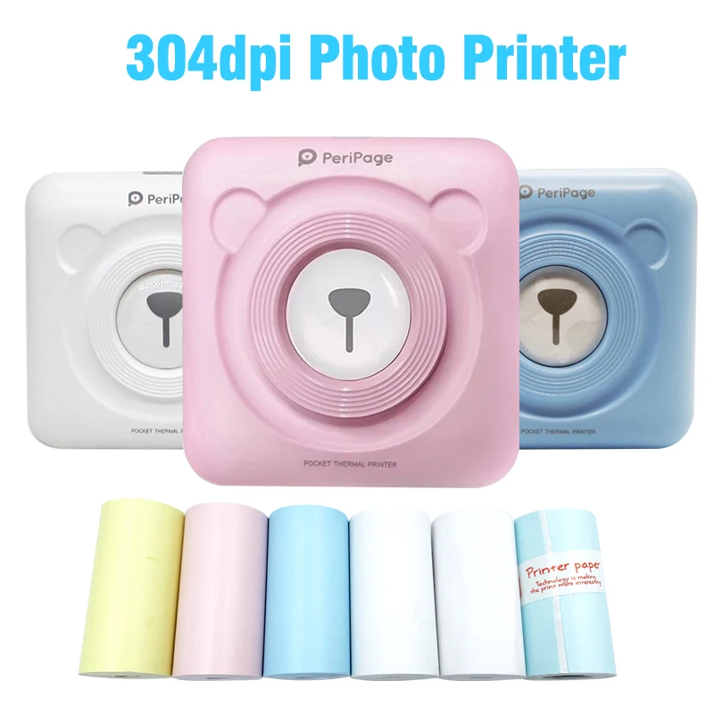 Портативный мини фотопринтер Peripage 304DPI Bluetooth карманная наклейка 58 мм