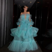 

Charming Elegant Tulle Fluffy Prom Dresses Strapless Sleeveless Tiered Ruffles Ball Gown Women Evening Party Gowns Custom Made