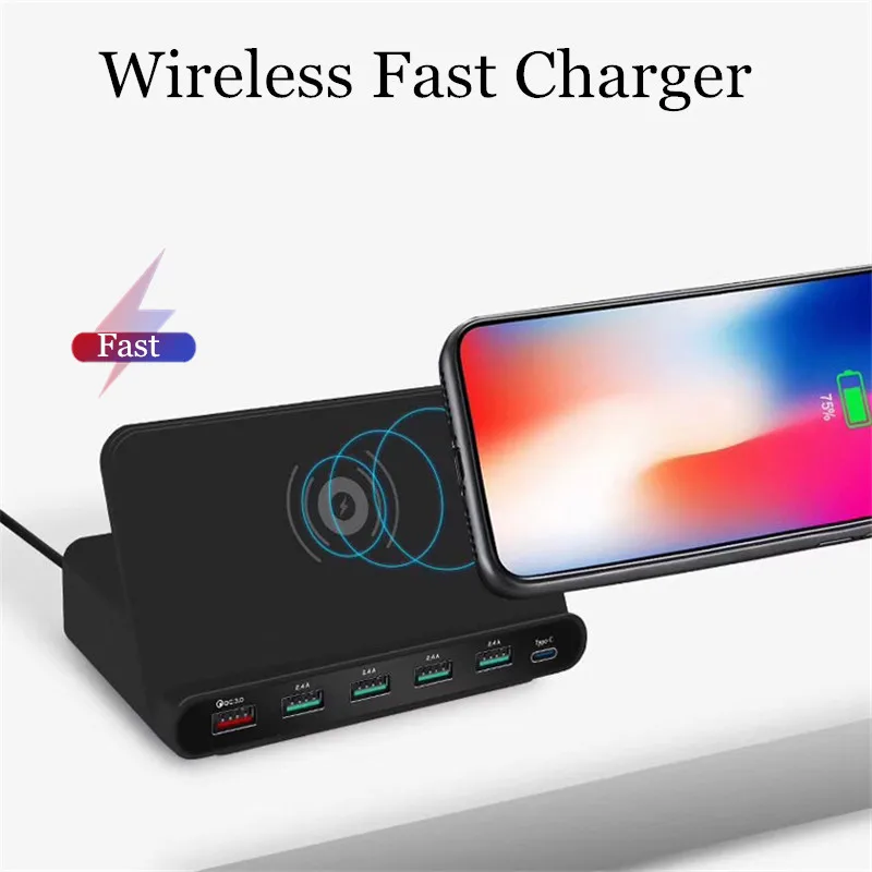 

PD18W Wireless Charger QC3.0 Quick Charger USB Multi-port QC3.0 Fast Charge Phone Bracket 3 in 1 Fast Charger For Iphone Samsung