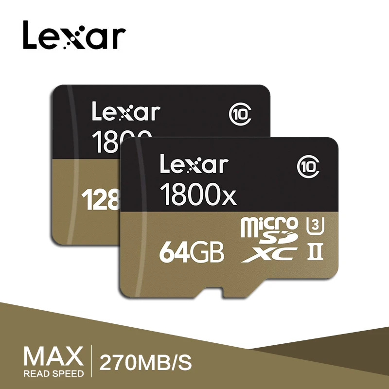 Lexar Профессиональный 1800x microSDXC UHS-II Micro sd-карты объемом 64 Гб оперативной памяти, 32 Гб встроенной памяти до 270 МБ/с. V90 U3 карту памяти SD класса 10 Флэш-Памяти TF карты