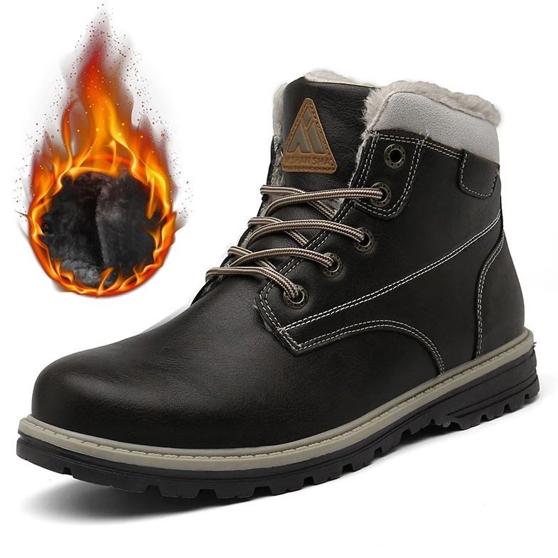 Мужские зимние ботинки; зимняя обувь; теплые кожаные ботильоны; мужские уличные меховые ботинки на плоской подошве; Рабочая обувь; женские ботинки; botas hombre