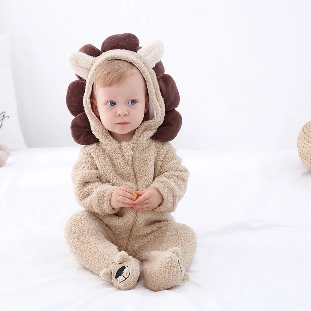 MUQGEW Hooded Romper Infant Baby Boys Girls Foot Romper 3d Cartoon Jumpsuit Winter Warm Fleeces Romper Outfits Wy4