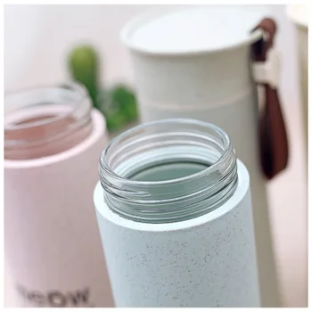 

New literary men and women gift glass wheat straw double anti-scalding cup