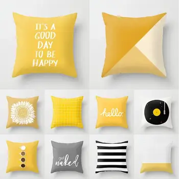 

New Fashion Yellow Color Cartoon Pattern Quality Square Pillowcase Sofa Cushion Cover Beautiful Comfortable Home Decor