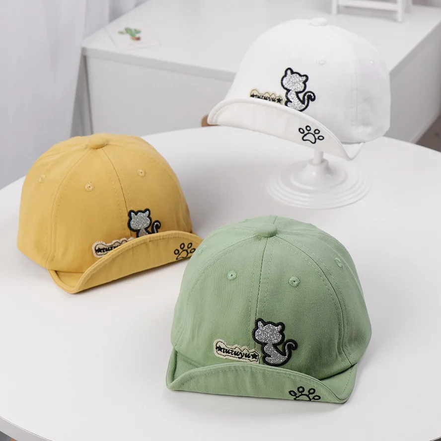 Children's boy girl hat 2020 spring new embroidered cartoon cat soft along baby sun Korean baseball cap kids snapback | Детская