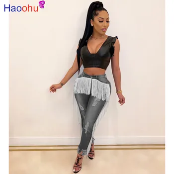 

Plus Size 3XL Women Distressed Tassel Jeans Ripped Denim Pants Casual Trousers Sexy Night Club Jeans Streetwear