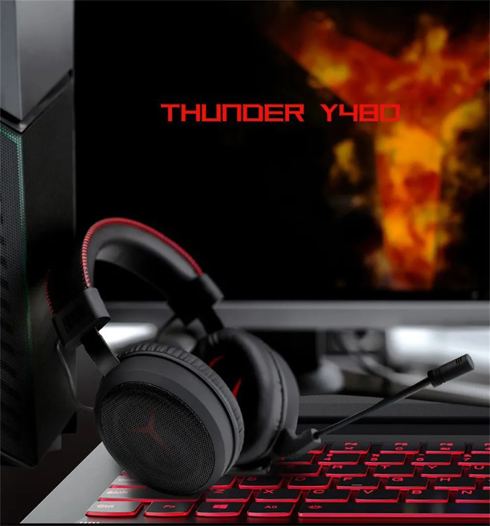 Fone de Ouvido com Microfone Fones de Ouvido para Computador Fones de Ouvido Lenovo Wired Gaming Headset Gamer pc Over-the-ear Computador Y480 11 de ouvido para computador computador fones de ouvido