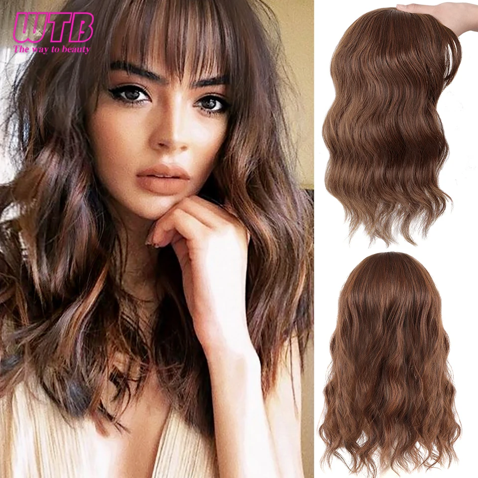 

WTB Female Synthetic Big Wavy Ripple Wig Natural Fluffy Invisible Replacement Cover White Hair Cute Air Bangs Head Overhead Hair