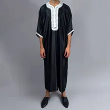 Muslim Dresses Men's Clothing Kaftan Islam Abaya Long Color Block Patchwork Fashion Ethnic Style Slim Male Dress 2021 Summer