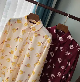

Women Shirt Tulip Shirt Printed Long Sleeve Shirt