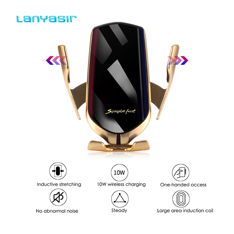 Lanyasir R1 автоматическое зажимное 10 Вт автомобильное беспроводное зарядное устройство инфракрасная индукция Qi Беспроводное зарядное устройство Автомобильный держатель телефона для смартфона