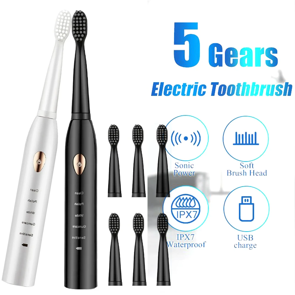 Brosse à dents électrique ultrasonique, rechargeable, lavable,  blanchissante, minuterie pour adultes | AliExpress