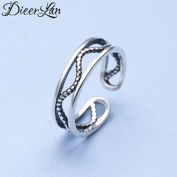 

Personality Fashion Vintage 925 Sterling Silver Layer Chains Rings For Women Punk Thai Silver Resizable Rings