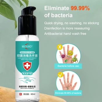 

New 60ML Disposable Hand Wash Gel Disinfection Ten Seconds Quick-Dry Hand Sanitizer for Home & Travel Use