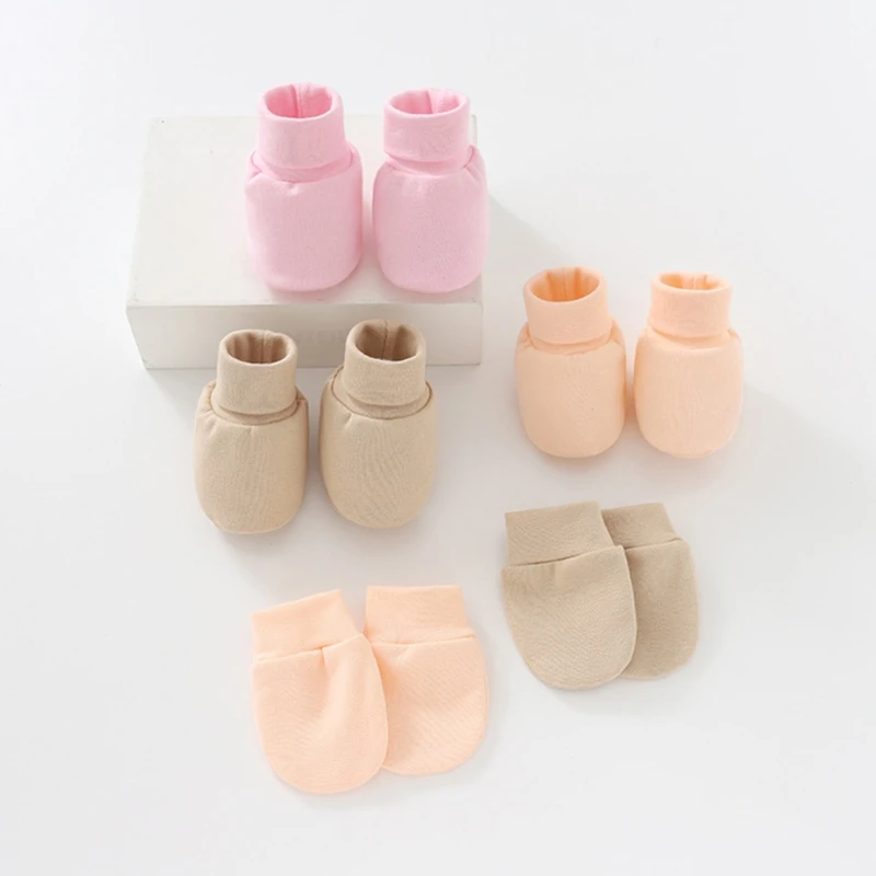 Baby Mittens Anti Scratch 4 Pairs Soft Cotton Face Protection Gloves Foot Cover Set for Baby Boys Girls