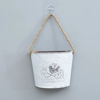 

Retro Style Flower Vase Wall Hanging Metal Bucket Craft for Artificial Flower Wedding Christmas Party Home Garden Decoration