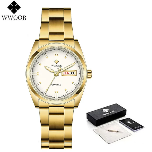 WWOOR White Black Watch For Women 2022 Top Brand Luxury Stainless Steel Waterproof Casual Dress Women Bracelet Watch Reloj Mujer 