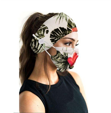 Button Head Band Mask Turban Hair Accessories Soft Yoga Sports Elastic Hair Band Fashion Hair Band with Mask Unisex