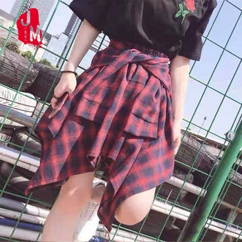 

Casual Basic Fashion All Match Vintage Irregular Bow Skirts High Waist New Fashion Female Women Mini Plaid Skirts