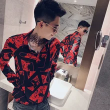 Chemise Homme Горячая Распродажа Новая рубашка-смокинг осенние мужские рубашки в цветах с длинными рукавами высокого качества Slim Fit уличная мужские рубашки в стиле кэжуал