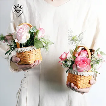 

Rattan Weaving Storage Basket Portable Flower Baskets Succulent Green Plant Basket Floral Fruit Storage Box Organizer Decoration