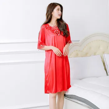 

New Women Thin Sexy Nightgown Short Sleeve Nightdress Lingerie Lace Solid Color Home Clothing