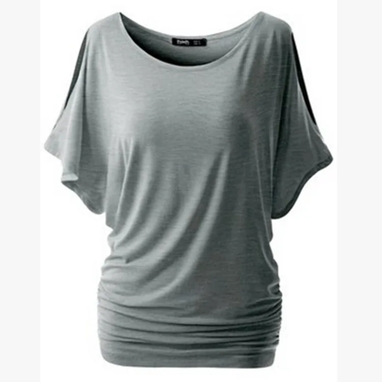 CYSINCOS, летняя, зимняя женская футболка, модная, с круглым вырезом, свободная, облегающая, футболка, топы со сплошным коротким рукавом, футболка, топы, рубашки с рукавом «летучая мышь» - Цвет: Серый