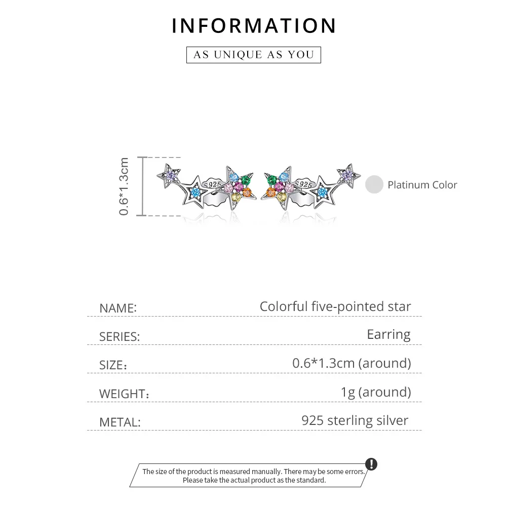 Rainbow Multiple Crystal Star Stud Earrings 925 Sterling Silver Earrings - Image 5