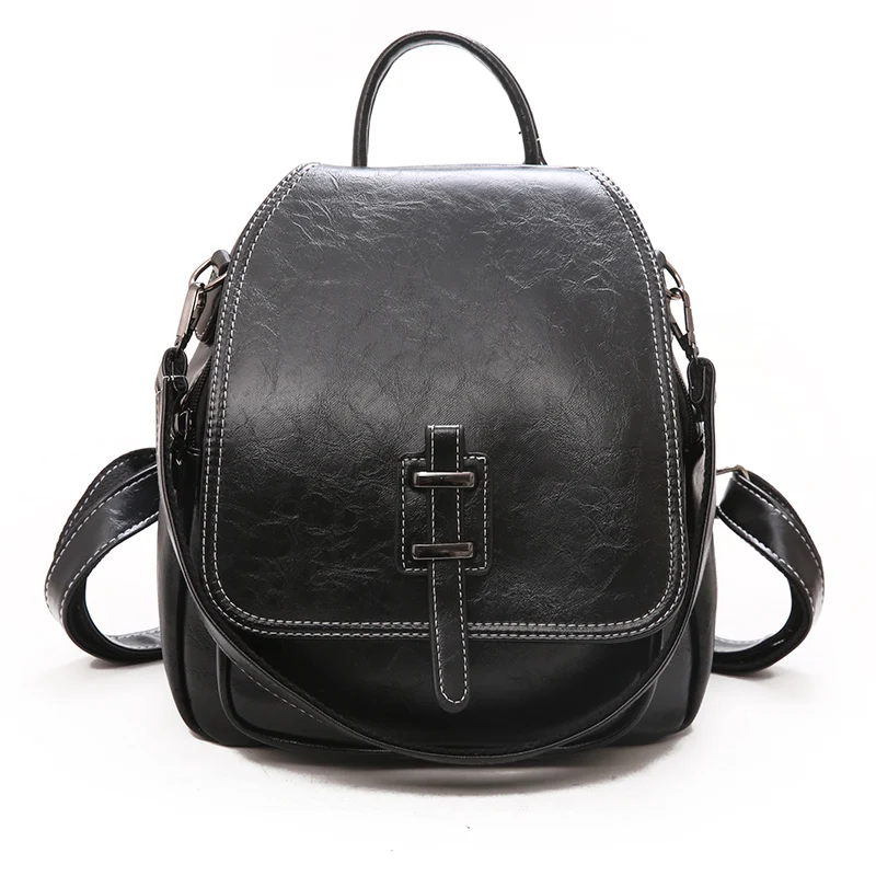 Винтажный женский рюкзак из искусственной кожи, женский рюкзак, модная школьная сумка, рюкзаки для девочки-подростка, сумка на плечо для отдыха, Mochila - Цвет: Черный