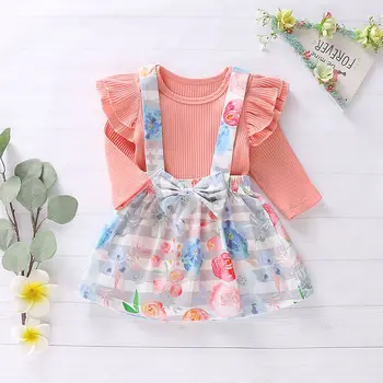 

2Pcs Suits Infant Outfits Baby Clothing Autumn Born Baby Girls Clothes Sets Floral Print Long Sleeve Romper Overall Skirts