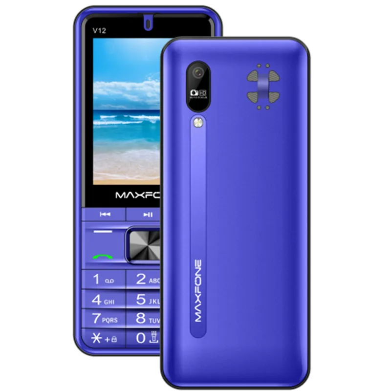 Maxfone v12 botão de pressão telefone móvel 2.8 "quad sim teclado bluetooth lanterna rádio mp3 câmera bighorn 4sim barato telefone
