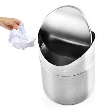 

Easy Clean Detachable Rubbish Trash Can Desktop Garbage Bin Stainless Steel Car Mini Dust Home Office Rolling Cover