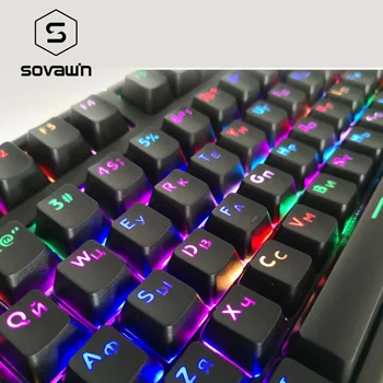 

SOVAWIN Keyboard 104 key Keycaps Durable Russian Keyboard Key Cap For Mechanical Keyboard Light transmission Keycaps key Cap New