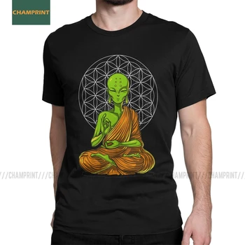 

Men's Space Alien Zen Yoga Meditation T Shirt Spiritual Buddhism Pure Cotton Clothes Fashion Short Sleeve Tees Printed T-Shirt