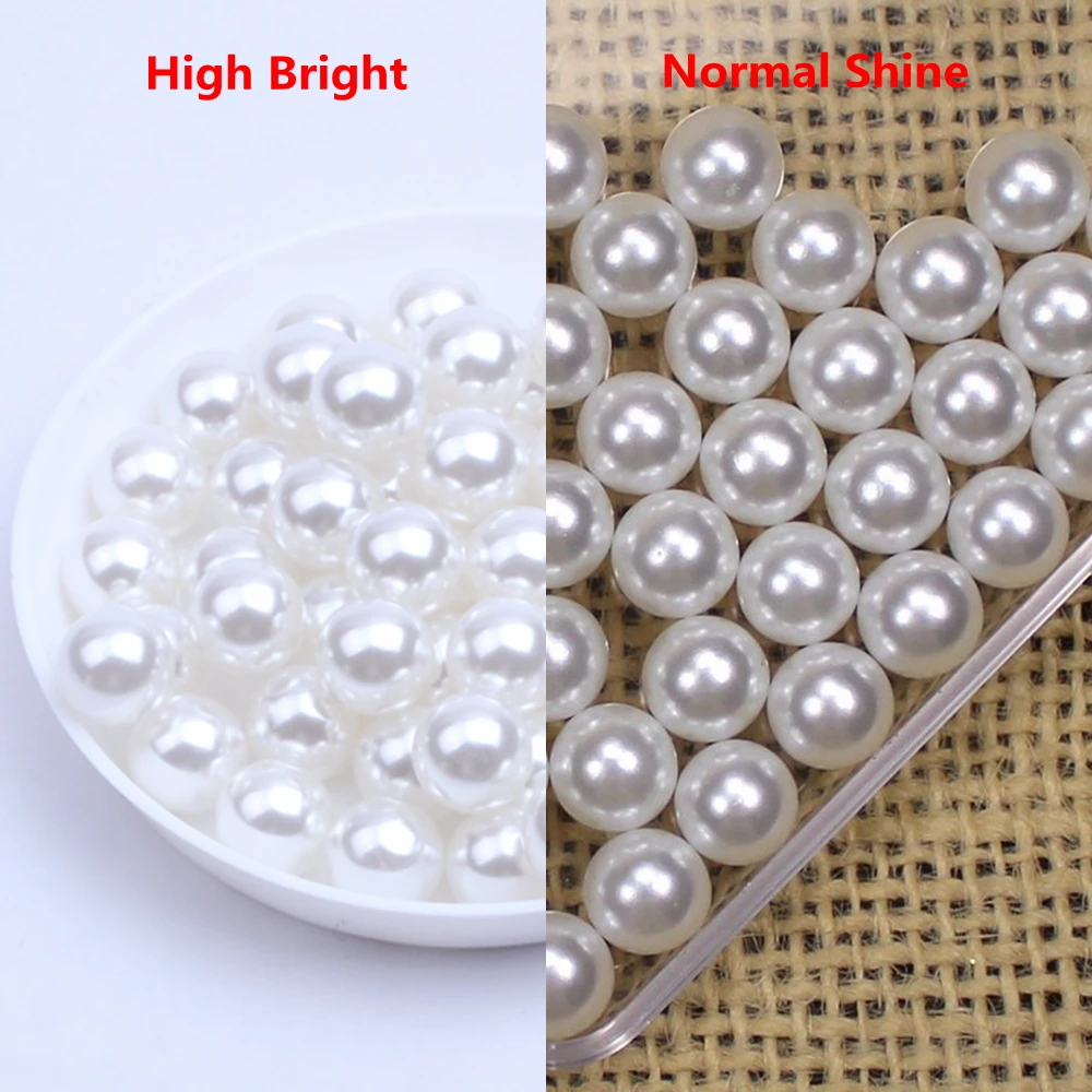 

1.5-18mm White Color Pearls High Shine No Hole Beads For Craft Art Round Imitation Resin Pearls Many Sizes DIY Crafts