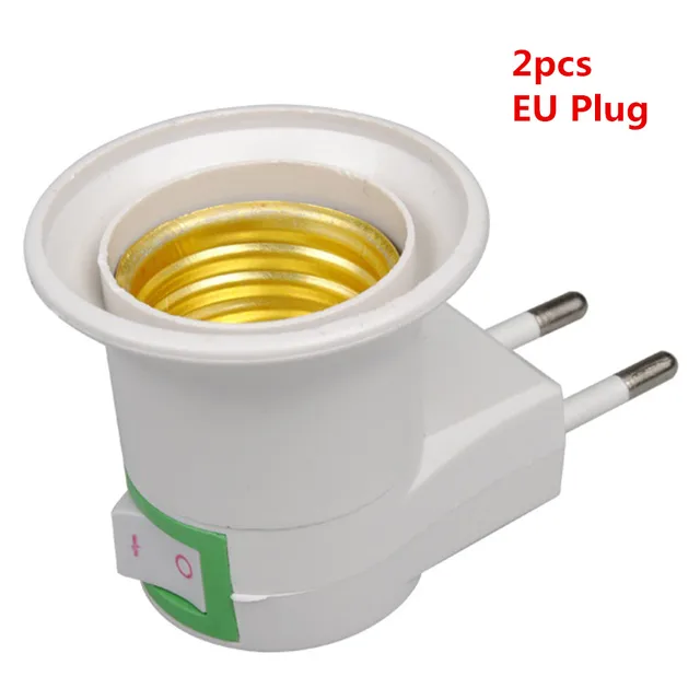 1/2Pcs E27 LED light Male Sochet Base type to AC Power 220V EU Plug lamp Holder Bulb Adapter Converter + ON/OFF Button Switch 2pcs EU Plug