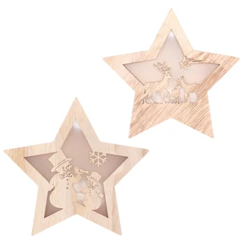 

2pcs Christmas Durable Interesting Five-pointed Star Lighting Star Ornament Wooden Lighting for Get Together Gift Home