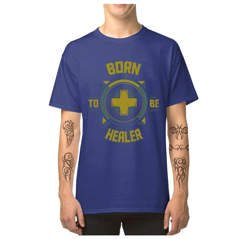 Born_to_be_Healer__1400 Normal T-Shirt for Men 100% Cotton Summer/Fall Tops Tees Tee Shirts Short Sleeve Newest Round Neck Born_to_be_Healer__1400 blue