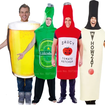 

Halloween Beer Ketchup Cosplay Costume for Women Men Carnival Party Food Life Like Funny Sfotball Bat Stage Performance Clothing