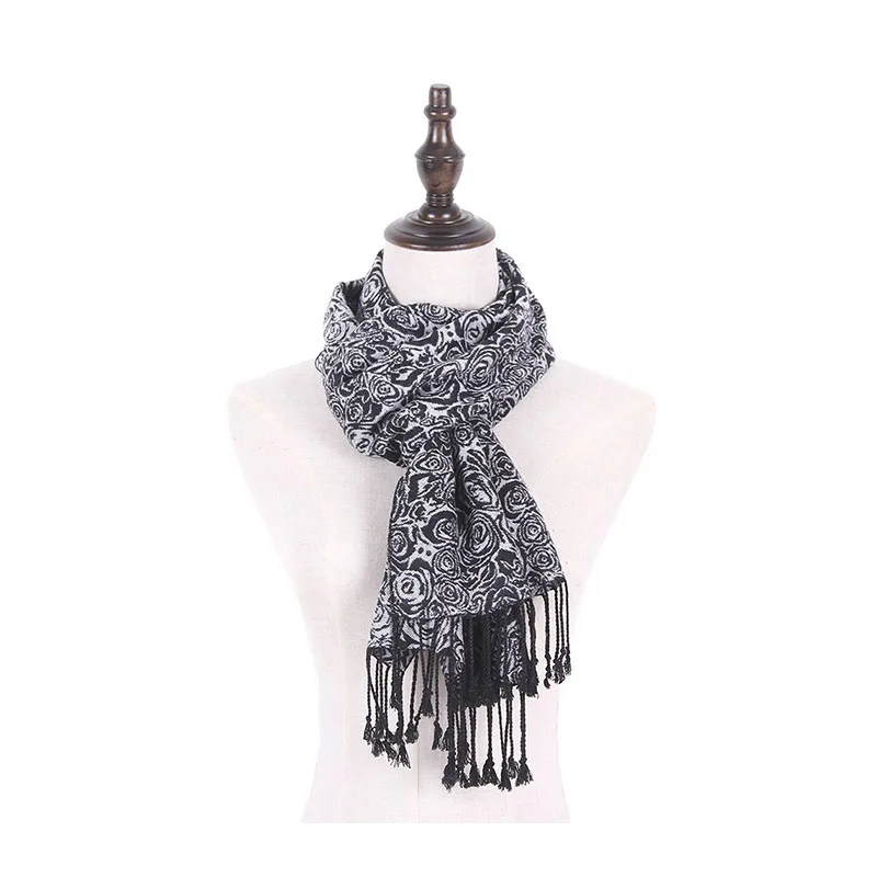 Men Cotton Scarf Soft Black Jacquard Shawl Male Stole Pashmina Fashion Warm Cozy Brand Homme head scarves for men Scarves