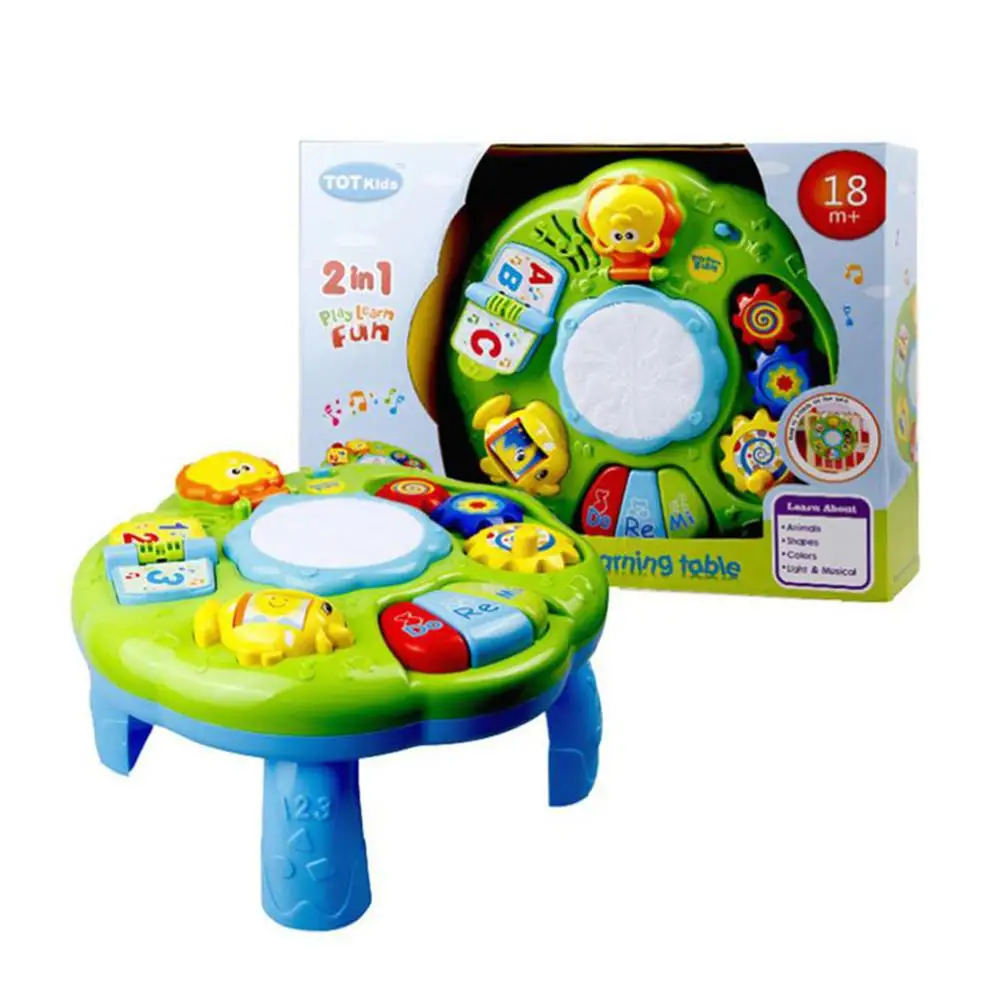 as shown Kuulee стол для обучения, детские игрушки, обучающие музыкальные настольные игрушки с пианино, светильник для барабана - Цвет: as shown
