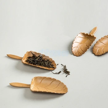 

200pcs/lot 13*4.5cm Leaf shape Handmade Carved Natual Bamboo Tea Scoops Kung Fu Tea Spoon