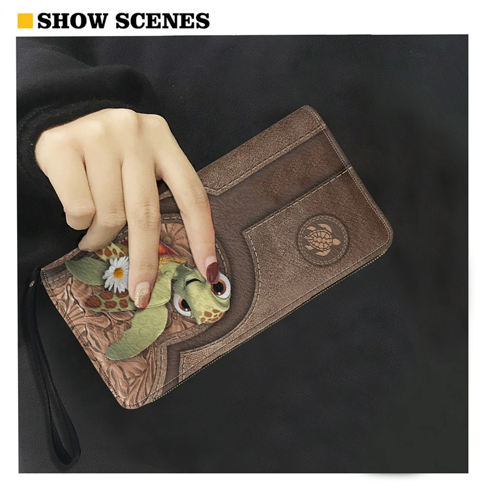 Sea Turtle Leather Wallet For Men & Women - Long Checkbook Card Holder With Zipper & Coin Pocket